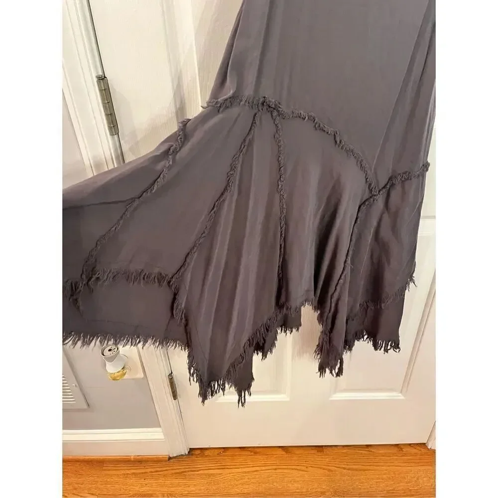 Intimately Free People Gray Tattered Up Fringe Hem Spaghetti Strap Boho Dress sz